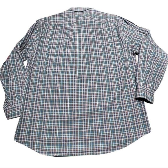 Men’s Large Faconnable Plaid LS Button Down Green Burgundy Blue & Brown. - Picture 4 of 8